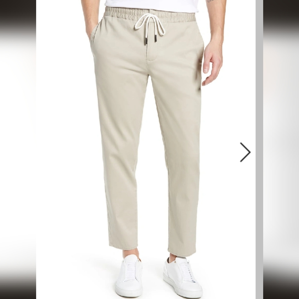 Mens BLDWN Damon Slim Fit Drawstring‎ Pants Greige Small